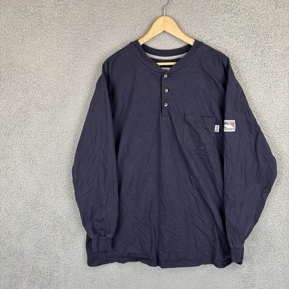 Tyndale FR Shirt Mens 2XL Navy Henley Flame Resistant Workwear Cat2 Made In USA